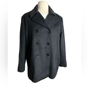 Calvin Klein Womens Black Wool Blend Double-Breasted Peat Coat Size 2X‎ NWT
